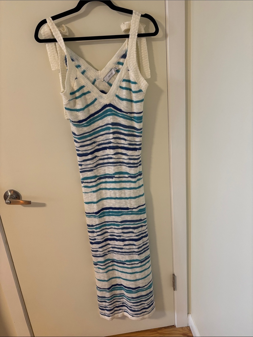 Greylin White Maxi Dress with Blue & Teal Stripes